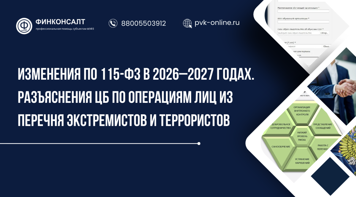 Фото Изменения по 115-ФЗ в 2026–2027 годах. Разъяснения ЦБ по операциям лиц из Перечня экстремистов и террористов